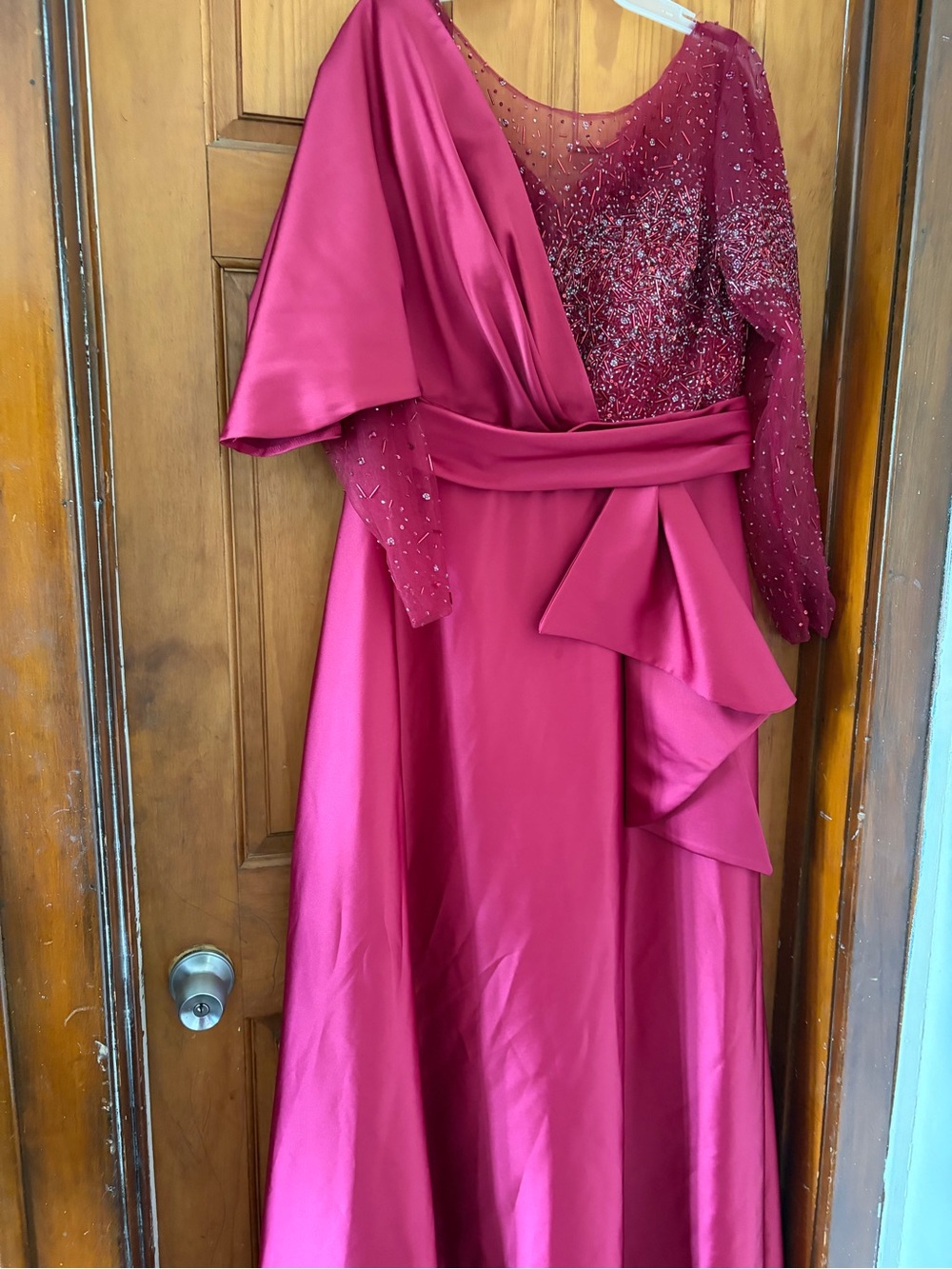 Women's Fuchsia Evening Wedding Dress with Beaded Bodice